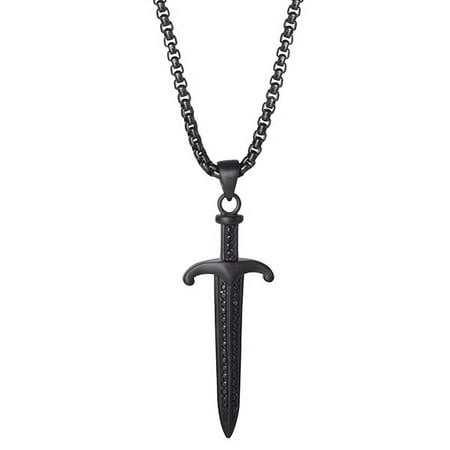 Brilliance Fine Jewelry Stainless Steel IP Black Plated Simulated Diamond Dagger Pendant Necklace, 22" Chain
