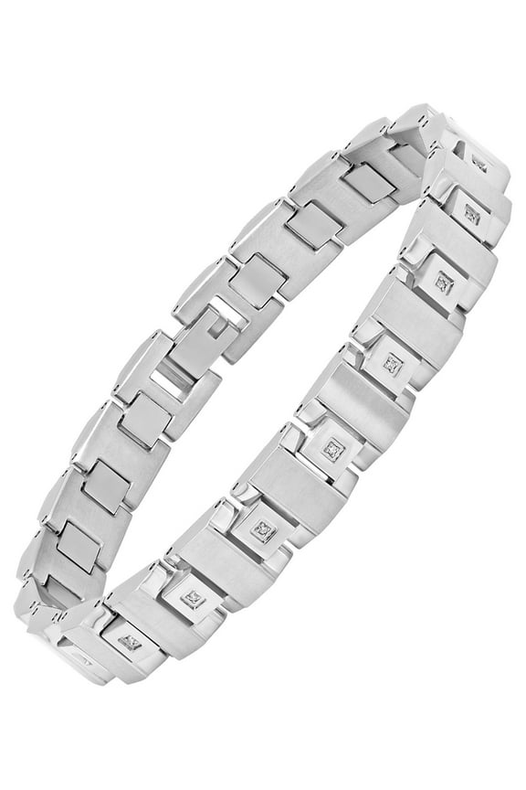 Brilliance Fine Jewelry Stainless Steel Square Link Bracelet 1/10 ct. t.w. in Stainless Steel, 8.5"