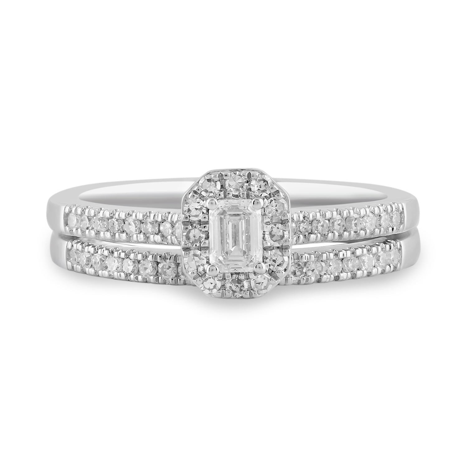 Brilliance Fine Jewelry Sterling Silver 1/2ct Emerald Lab Grown Diamond Bridal Ring Set