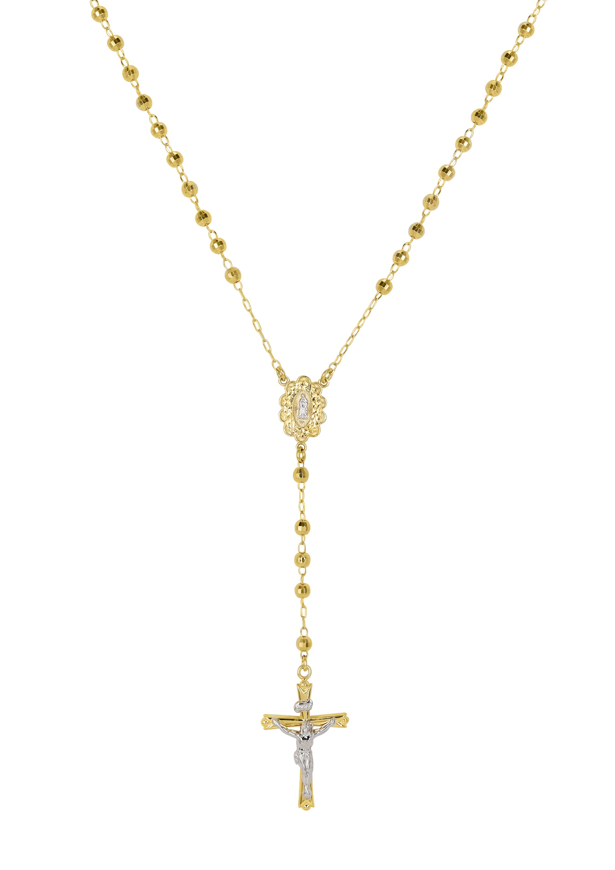 Brilliance Fine Jewelry Sterling Silver 14K Gold Plated Rosary Disco Beads Necklace 26"