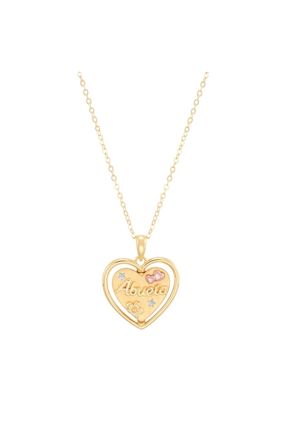 Sterling Silver 14KT Gold Plated Spinning "Abuela" Heart Pendant Necklace, 20"