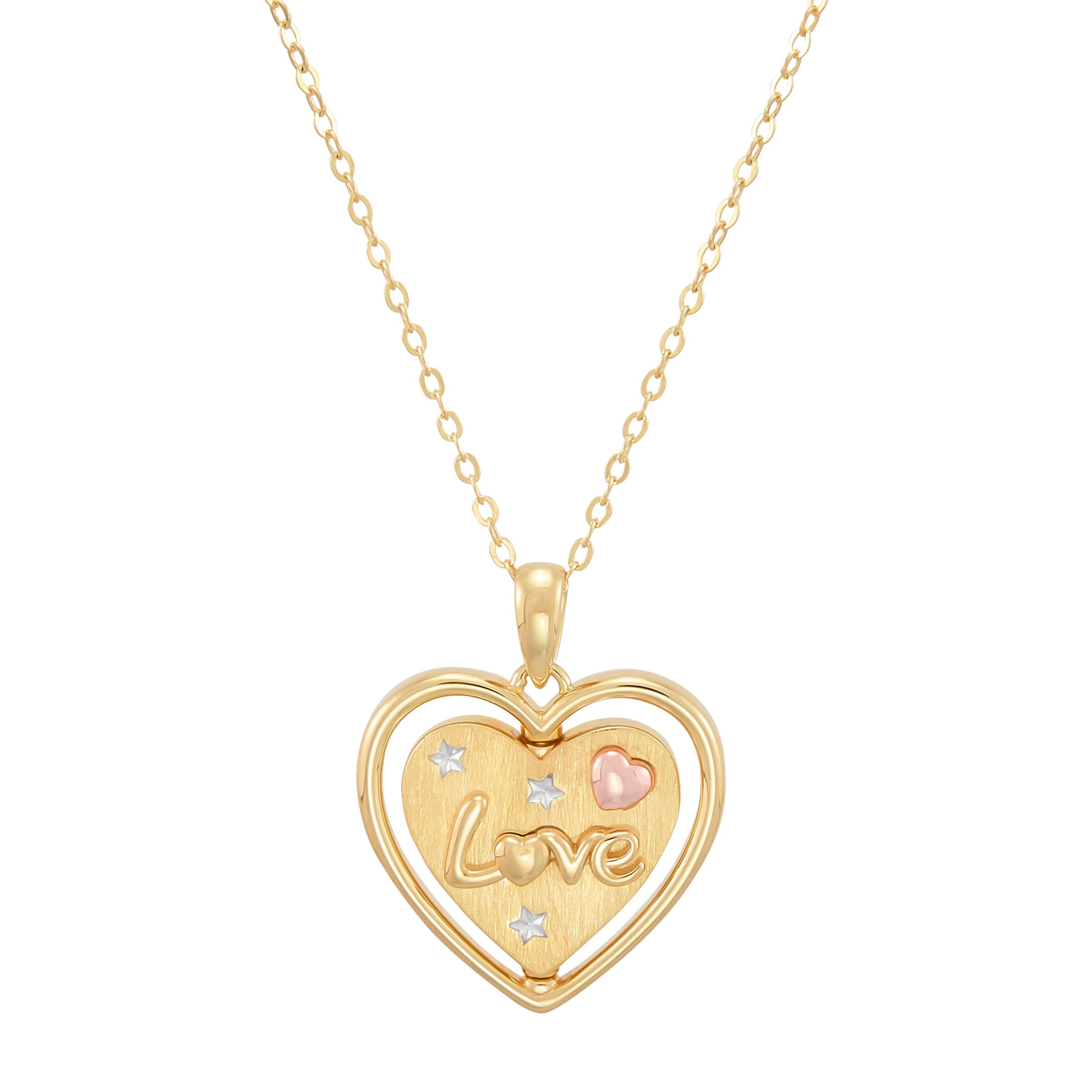 Brilliance Fine Jewelry Sterling Silver 14KT Gold Plated Spinning "Love" Heart Pendant Necklace, 20"