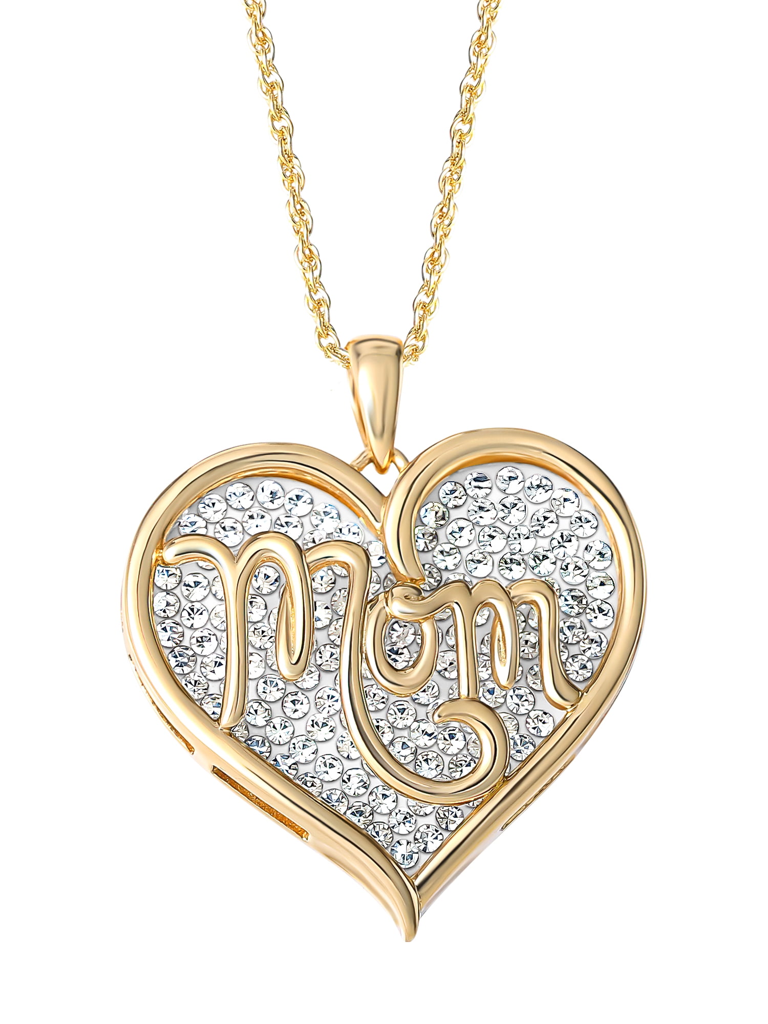 Brilliance Women's Sterling Silver Gold-Plated Crystal "Mom" Pendant with 18" Chain