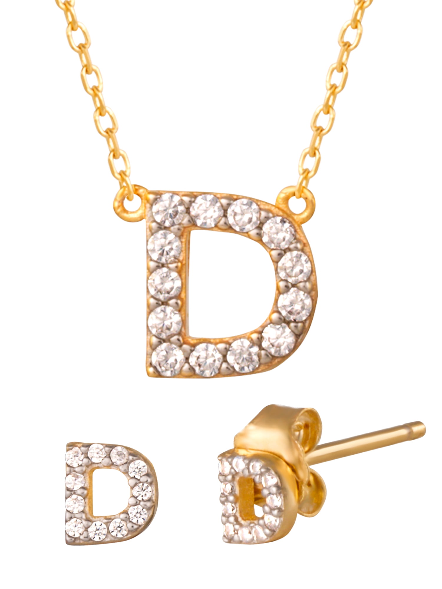 Brilliance Fine Jewelry Sterling Silver 14kt Gold Plated Cubic Zirconia Initial D Pendant and