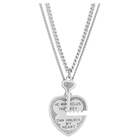 Brilliance Fine Jewelry Sterling Silver Breakable Heart Key Pendant Necklace Set,18"