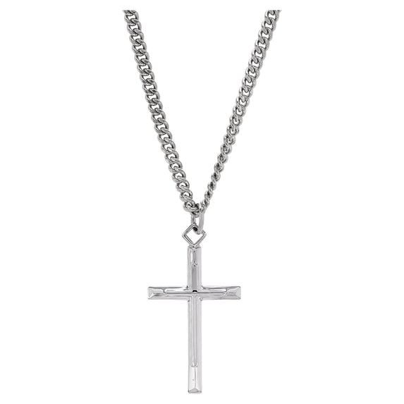 Brilliance Fine Jewelry Sterling Silver Cross on Stainless Steel Necklace, 24"