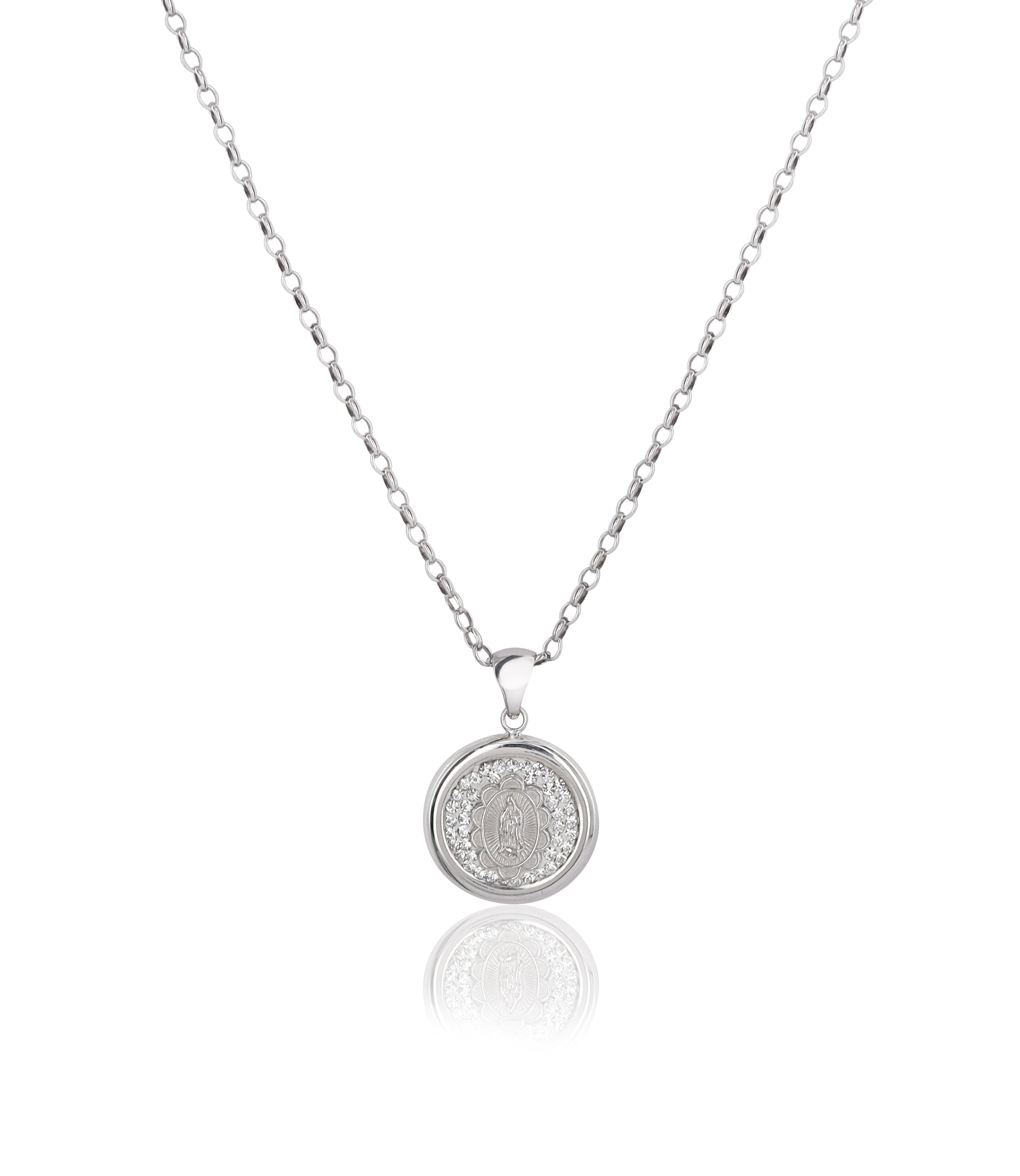 Brilliance Fine Jewelry Sterling Silver Crystal Guadalupe 2-Way-Wear Disc Pendant Necklace, 16"+2"