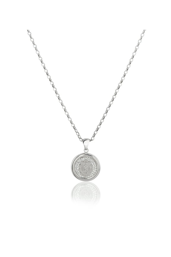 Sterling Silver Crystal Guadalupe 2-Way-Wear Disc Pendant Necklace, 16"+2"