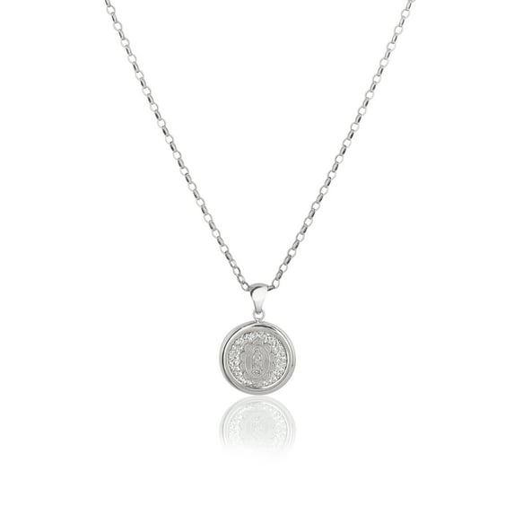 Brilliance Fine Jewelry Sterling Silver Crystal Guadalupe 2-Way-Wear Disc Pendant Necklace, 16"+2"