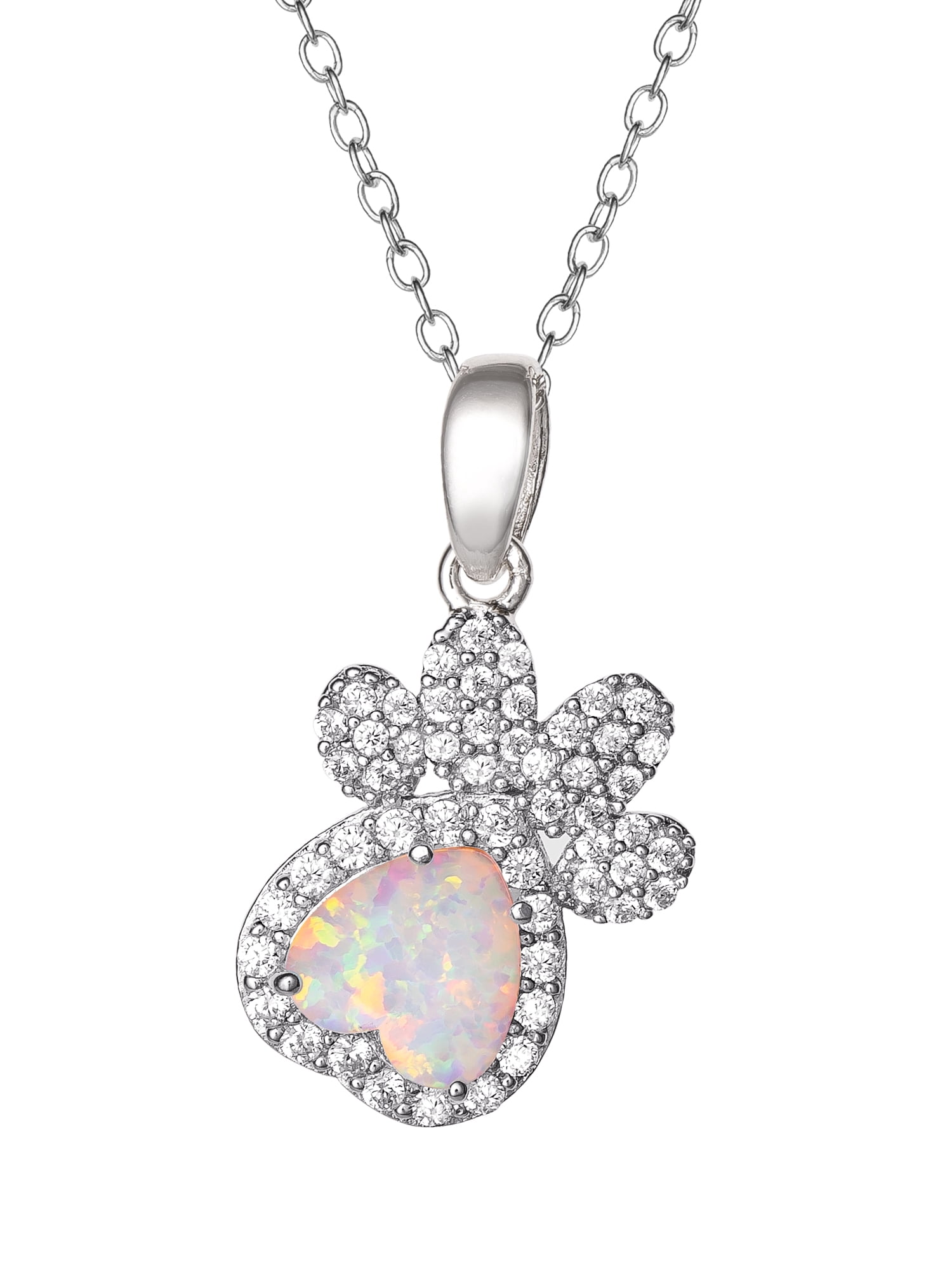 Brilliance Fine Women's Sterling Silver Cubic Zirconia and Created Opal Paw Pendant, 18" Chain