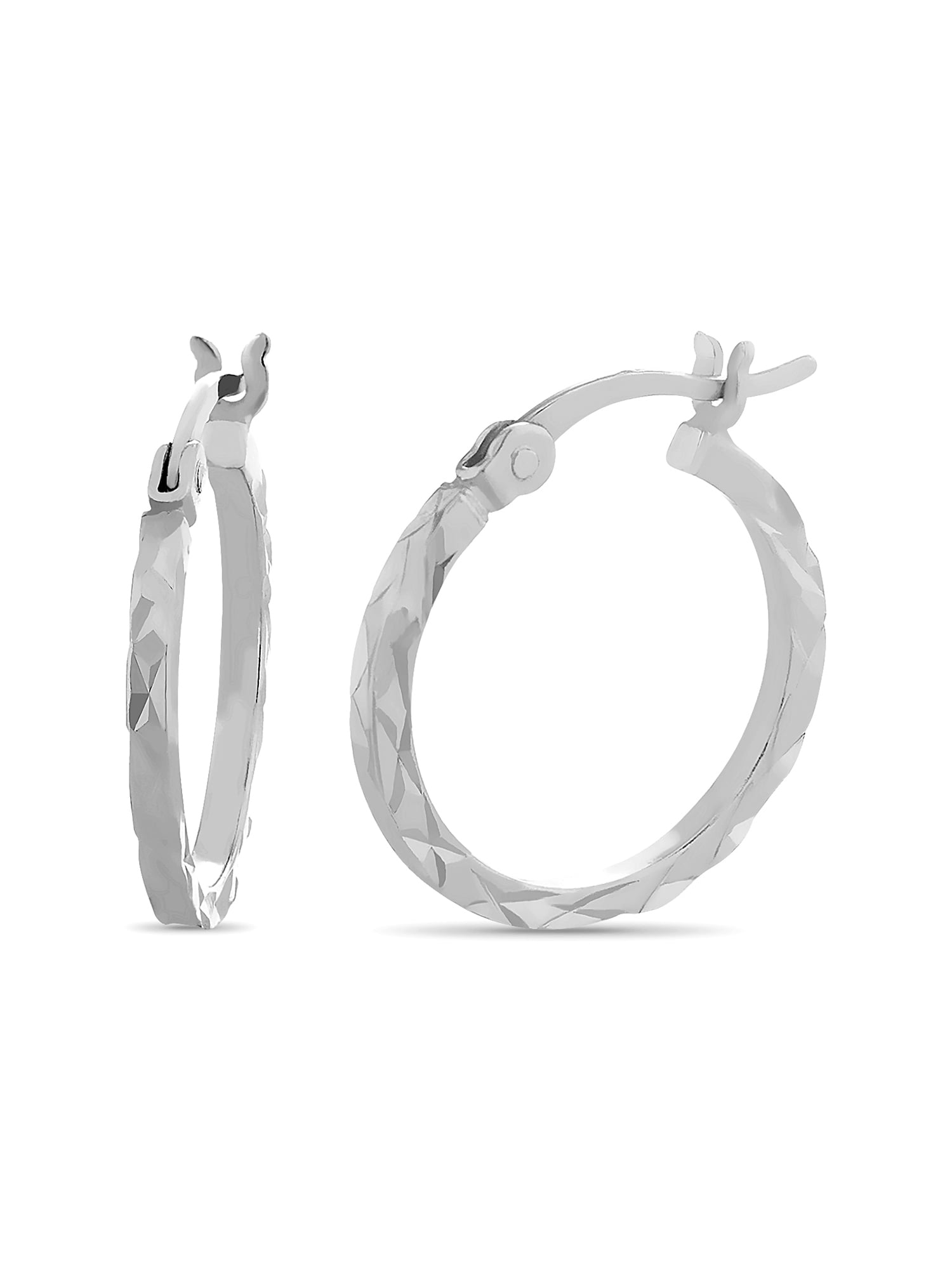 Brilliance Fine Jewelry Sterling Silver Diamond Cut Square Tubing Hoop