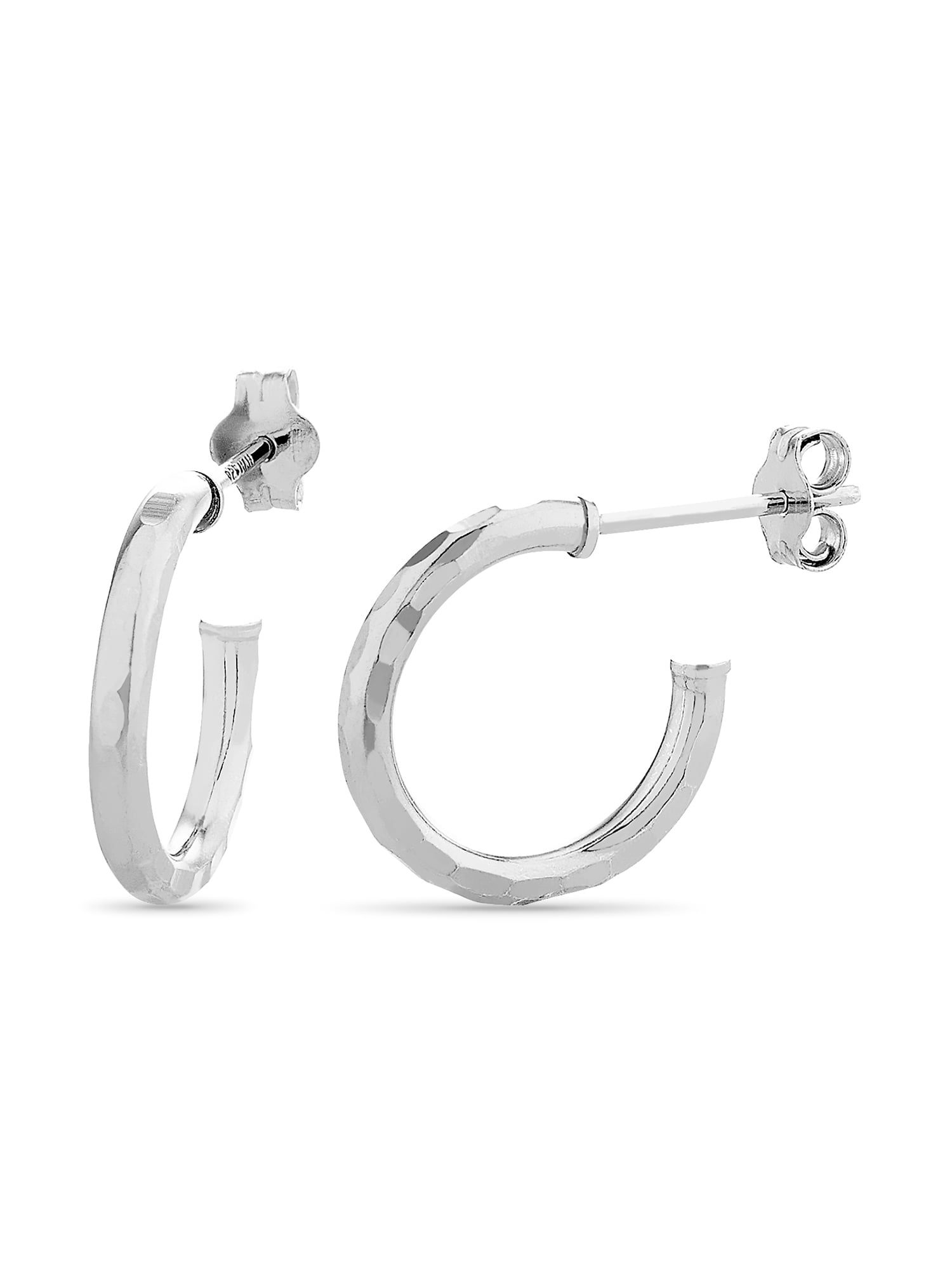 Brilliance Fine Jewelry Sterling Silver Diamond Cut Squared C Hoop Earrings