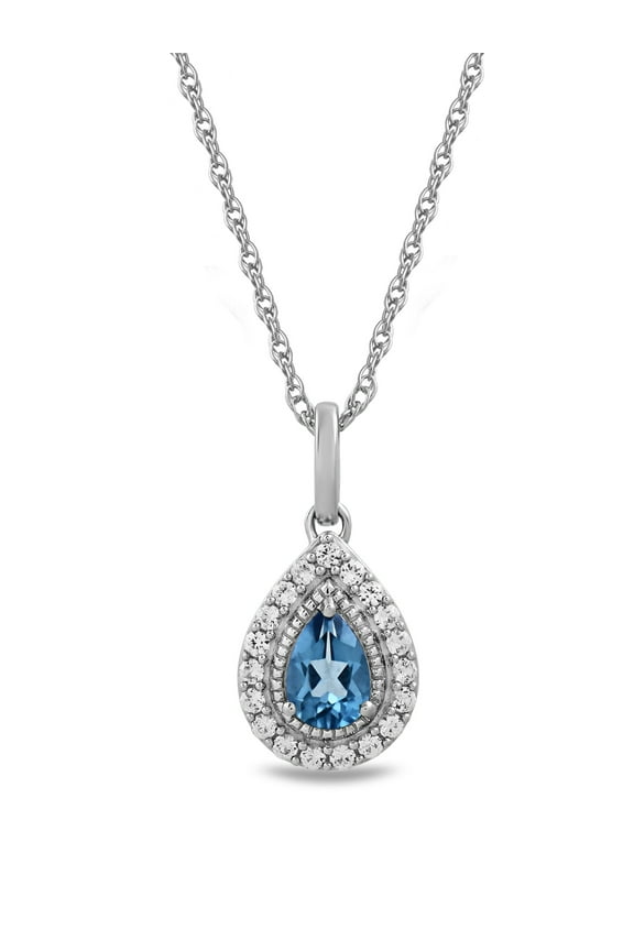 Sterling Silver Aquamarine and White Sapphire Pendant Necklace