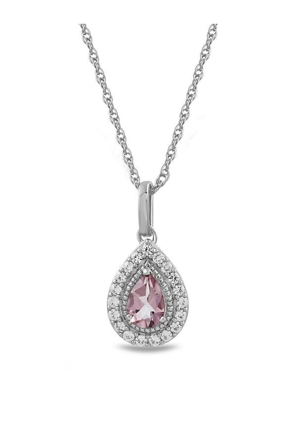 Sterling Silver Enhanced Morganite and Created White Sapphire Pendant
