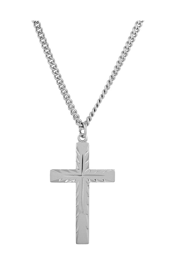Sterling Silver Latin Cross on Stainless Necklace, 24"