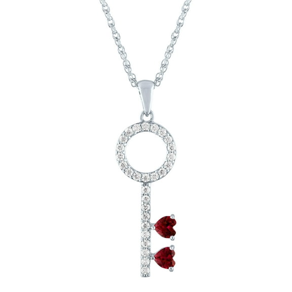 Ladies Brilliance Fine Jewelry Sterling Silver Plated Simulated Ruby and CZ Key Pendant, 18"