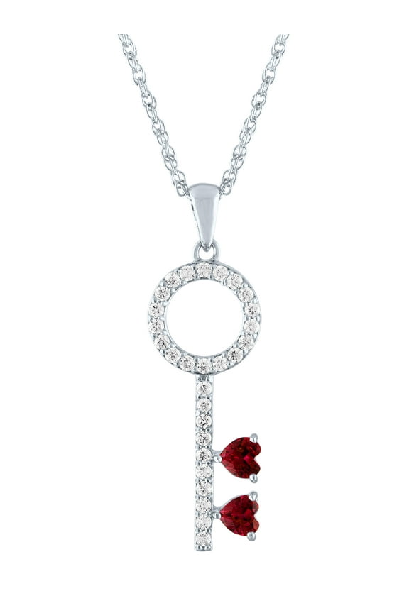 Ladies Brilliance Fine Jewelry Sterling Silver Plated Simulated Ruby and CZ Key Pendant, 18"
