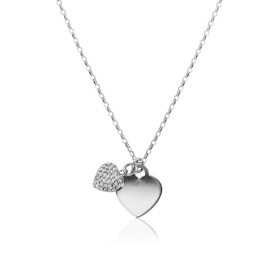 Brilliance Fine Jewelry Sterling Silver Polished and Crystal Heart Charms Necklace, 16"+2"