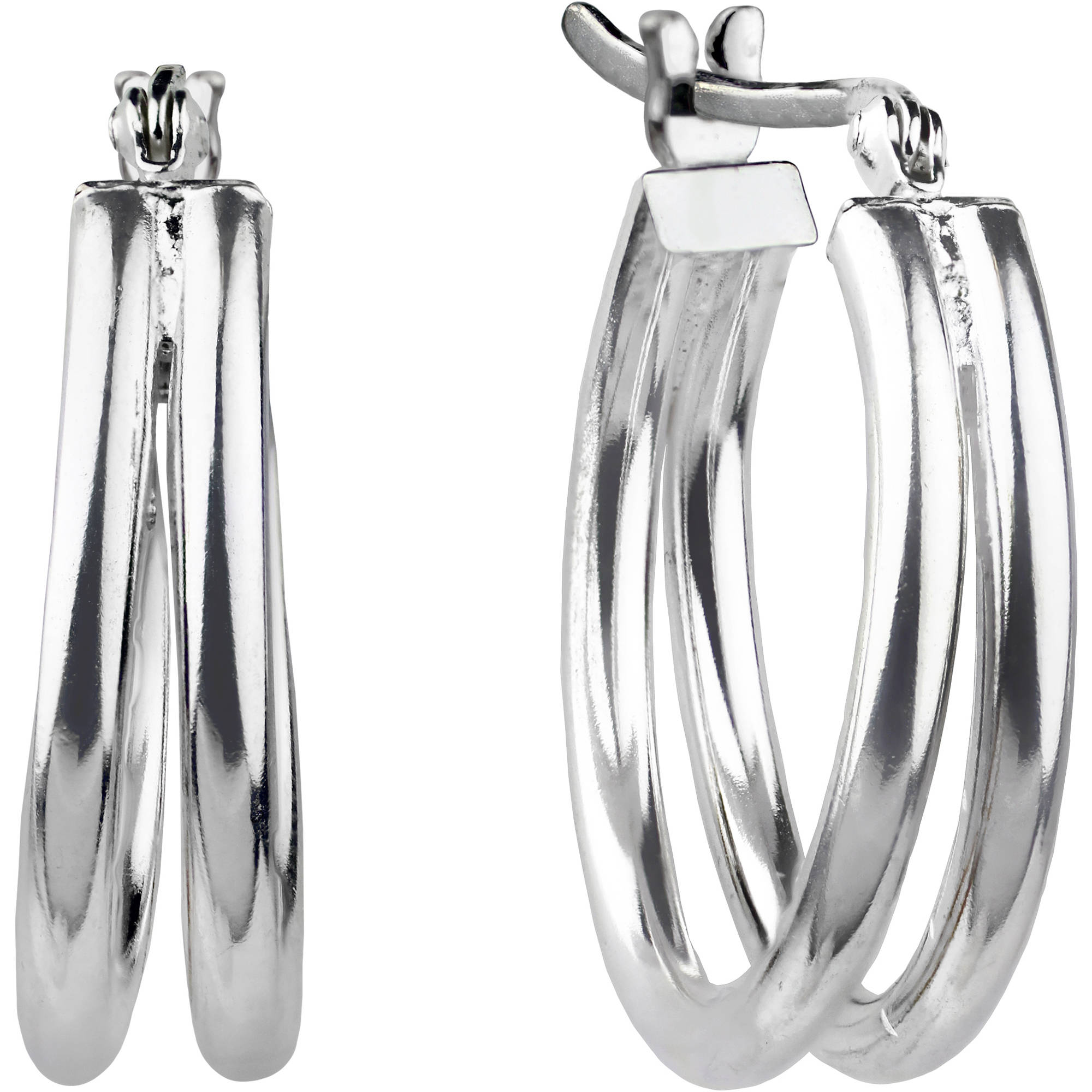 Brilliance Fine Jewelry Sterling Silver Round Click Top Hoop Earrings - image 1 of 2