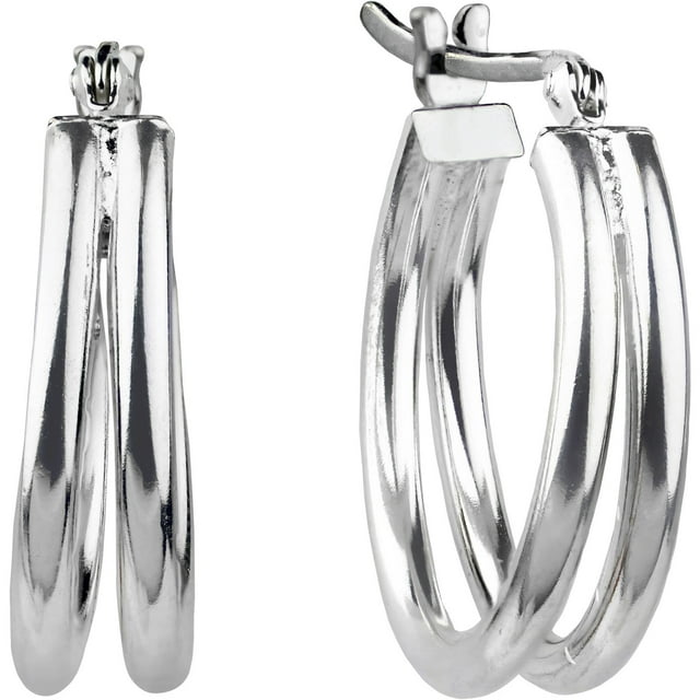 Brilliance Fine Jewelry Sterling Silver Round Click Top Hoop Earrings