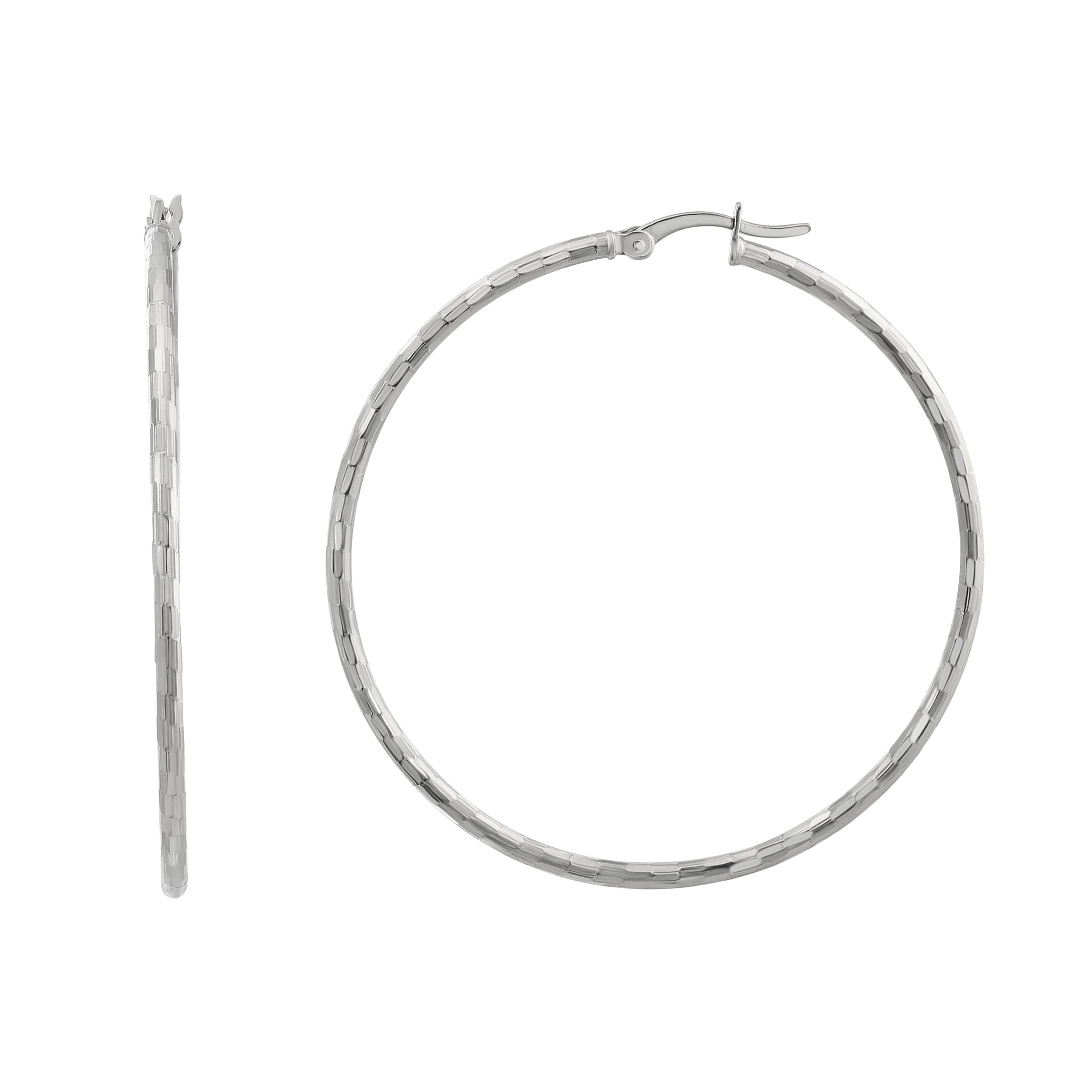 Brilliance Fine Jewelry Sterling Silver Round Diamond Cut Hoop Earrings