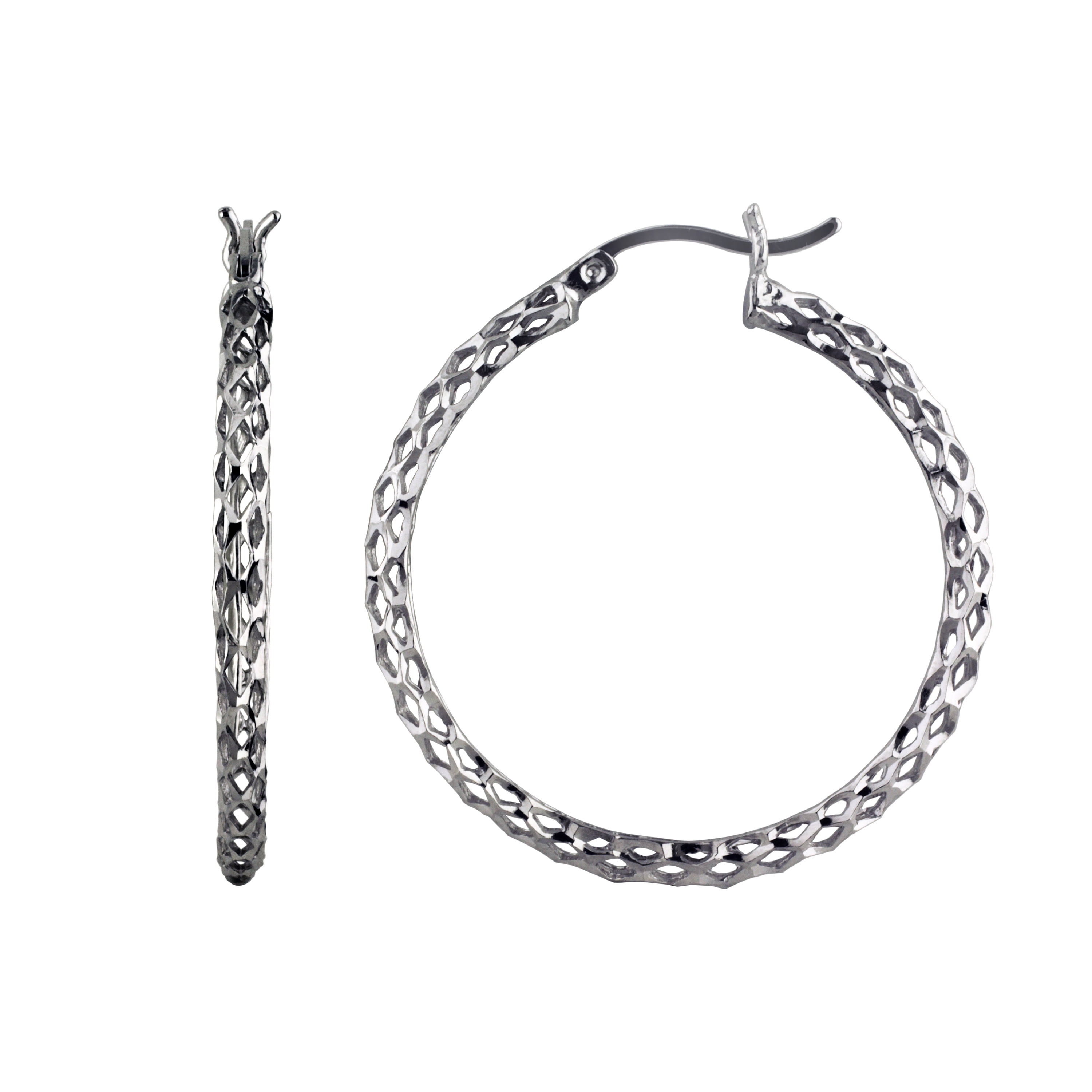 Brilliance Fine Jewelry Sterling Silver Round Lace Click Top Hoops