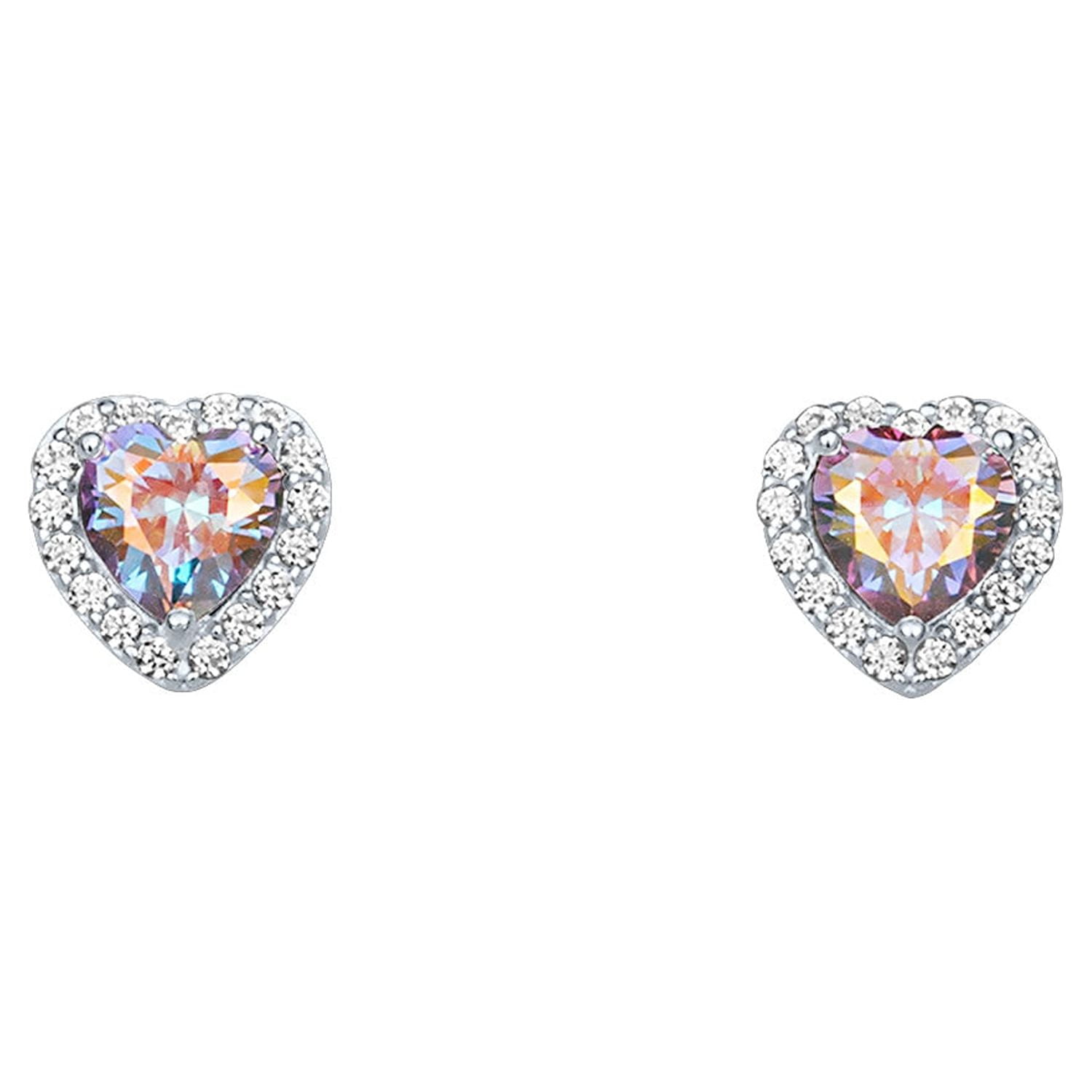 Brilliance Fine Jewelry Sterling Silver Simulated Aurora Borealis and Simulated Diamond Heart Halo earrings