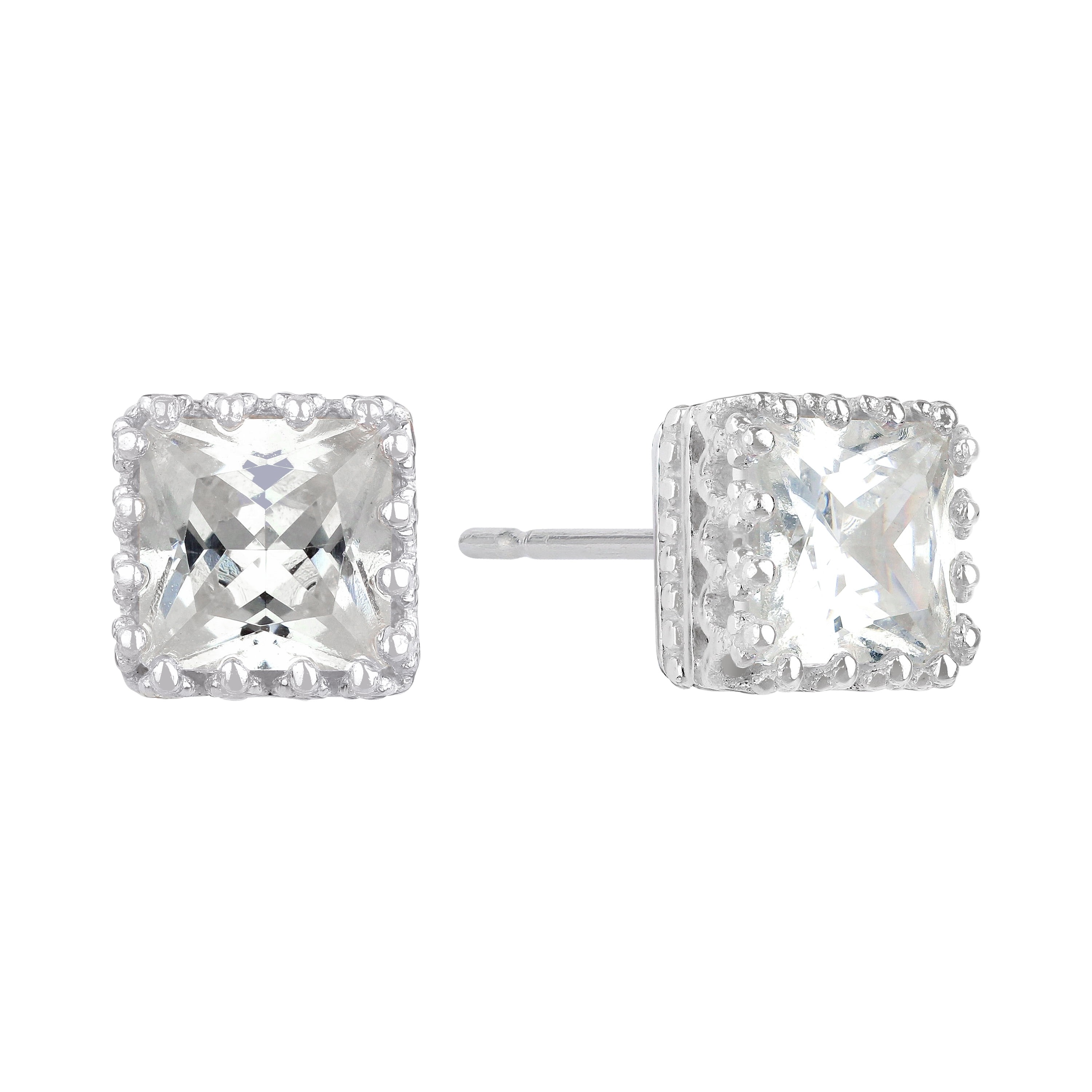 Brilliance Fine Jewelry Sterling Silver Simulated Diamond Adult Square Filigree Stud Earrings