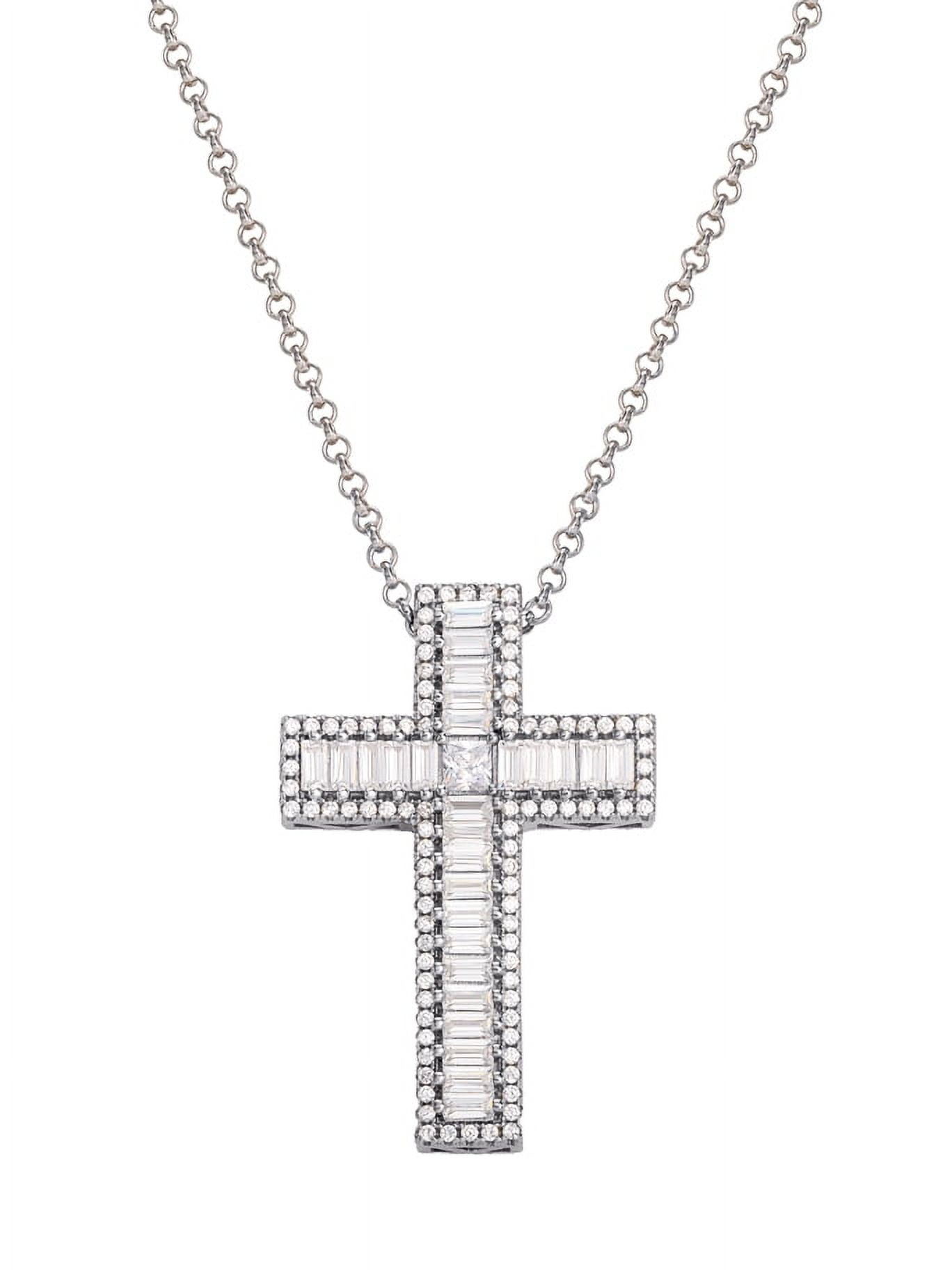 Brilliance Fine Jewelry Sterling Silver Simulated Diamond Cross Pendant, 18" Chain
