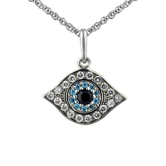 Brilliance Fine Jewelry Sterling Silver Simulated Diamond Evil Eye Pendant