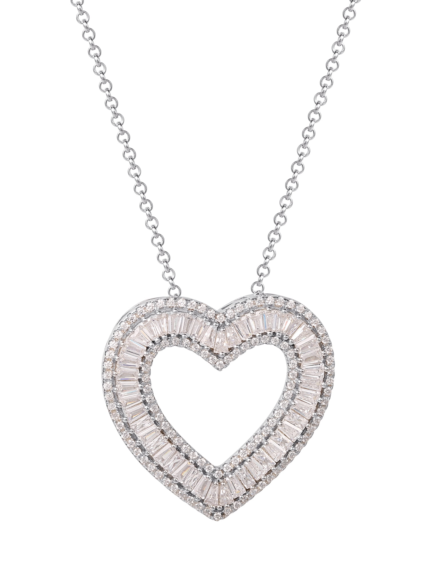 Brilliance Fine Jewelry Sterling Silver Simulated Diamond Heart Pendant, 18" Chain