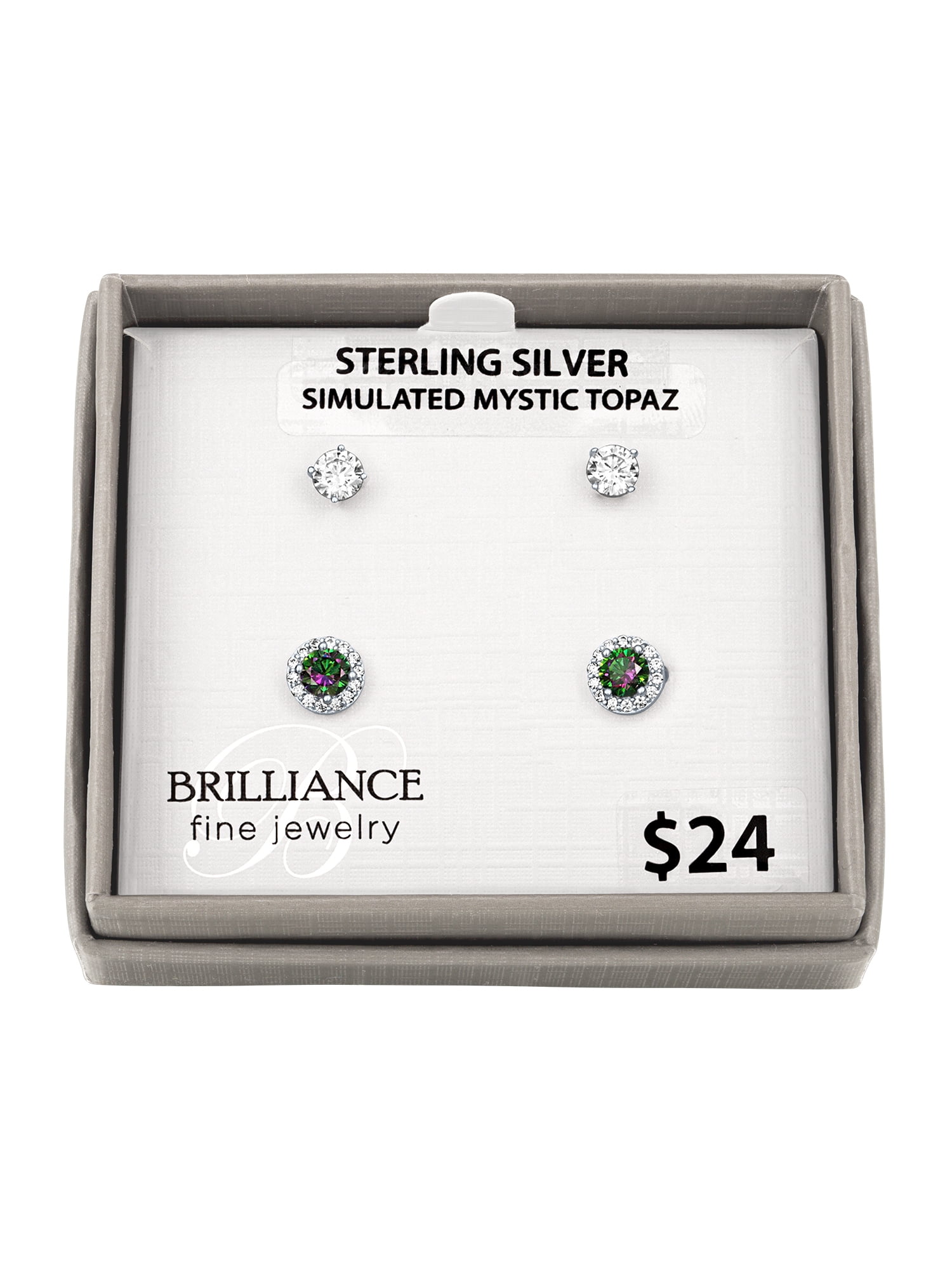 Brilliance Fine Jewelry Sterling Silver Simulated Mystic Topaz and Simulated Diamond Earrings set