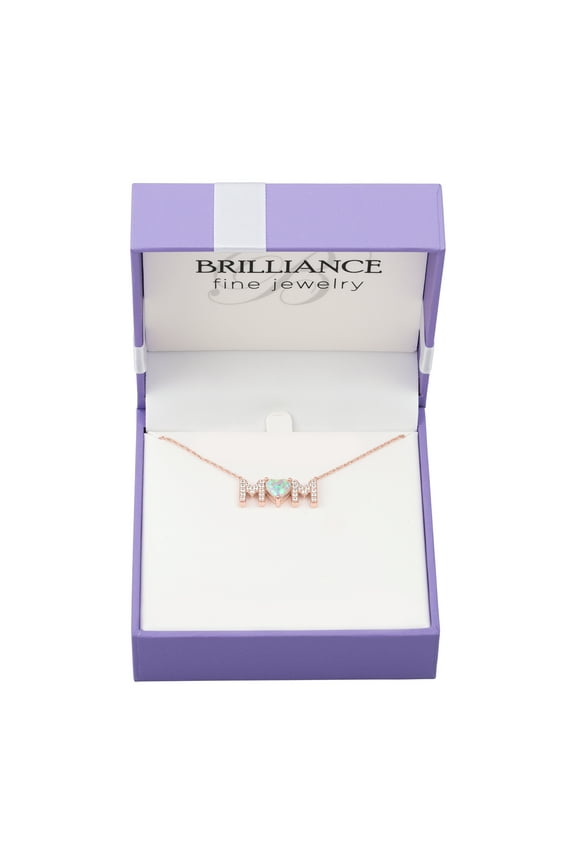 Ladies Brilliance Fine Jewelry 14 Kt Gold Plated Simulated Opal & CZ Mom Pendant, 18"