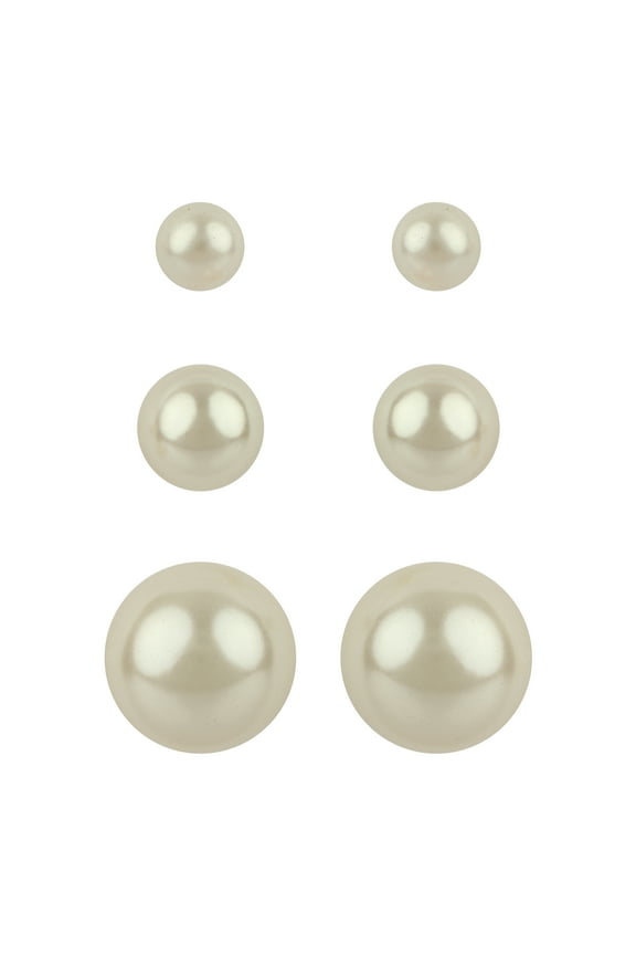 Sterling Silver Trio Round Freshwater Pearl Earrings