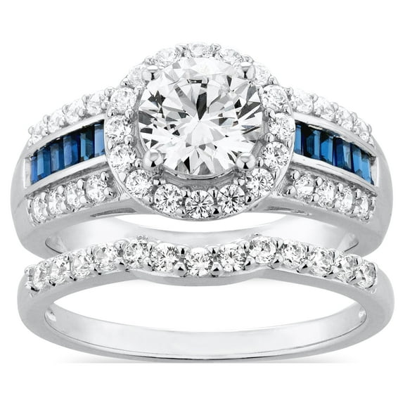 Brilliance Fine Jewelry Sterling Silver White Diamond & Created Sapphire Engagement Ring