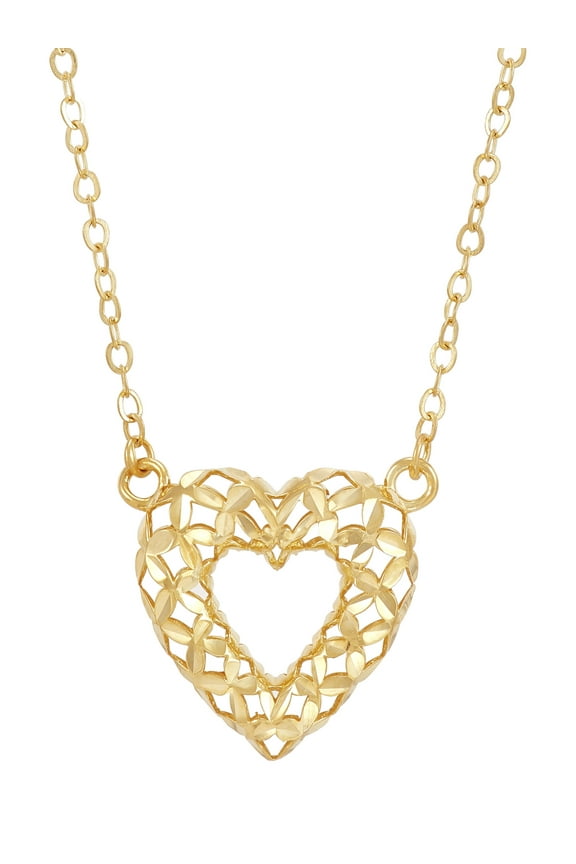 Sterling Silver and 14KT Gold Plated 3D Open Heart Adjustable Necklace