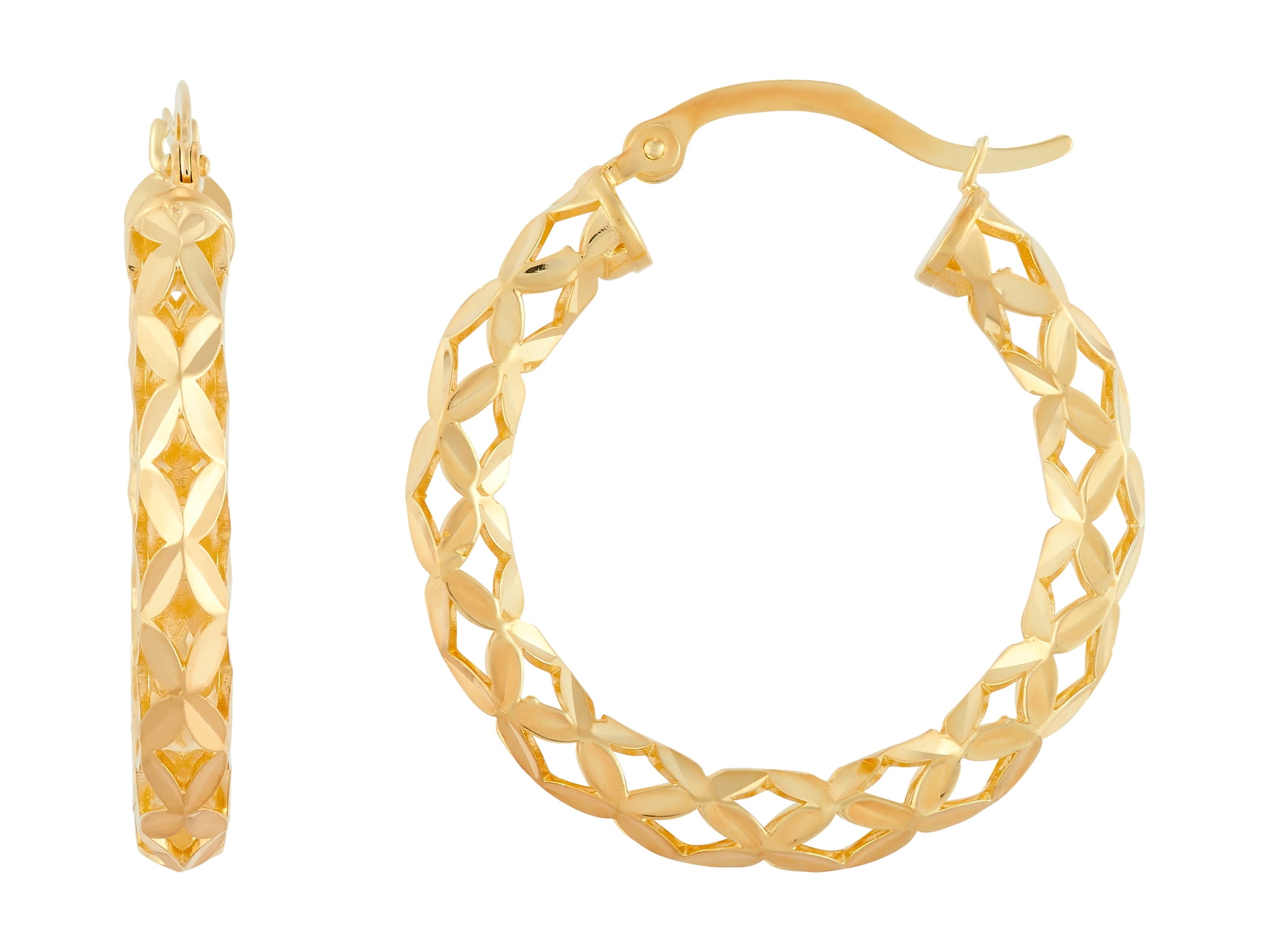 Brilliance Fine Jewelry Sterling Silver and 14KT Gold Plated 3D Round Hoop Earrings