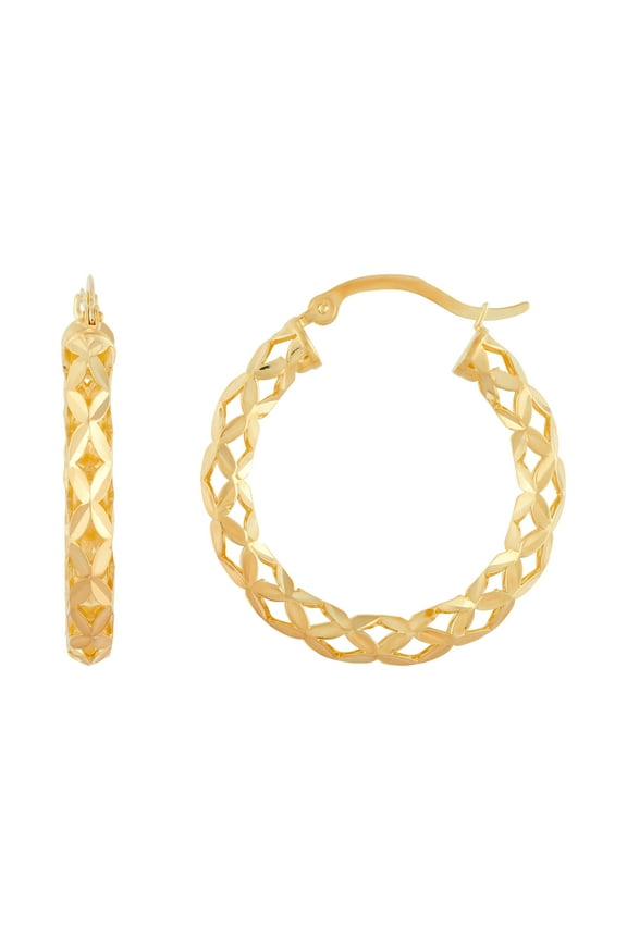 Sterling Silver and 14KT Gold Plated 3D Round Hoop Earrings