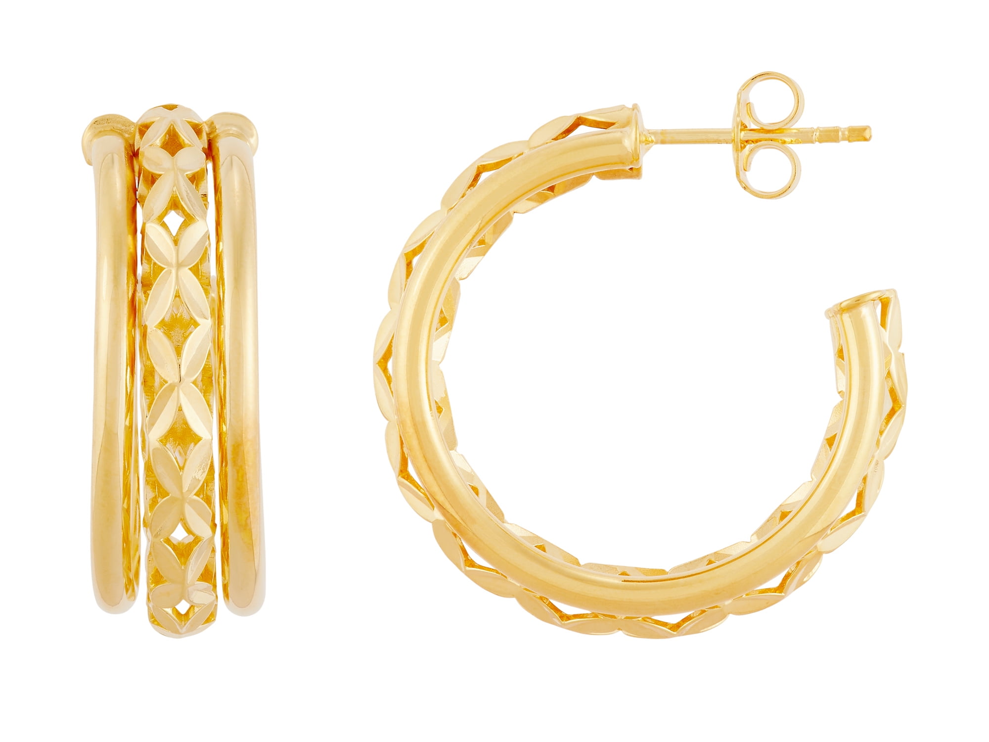 Brilliance Fine Jewelry Sterling Silver and 14KT Gold Plated 3D Triple J Hoop Earrings