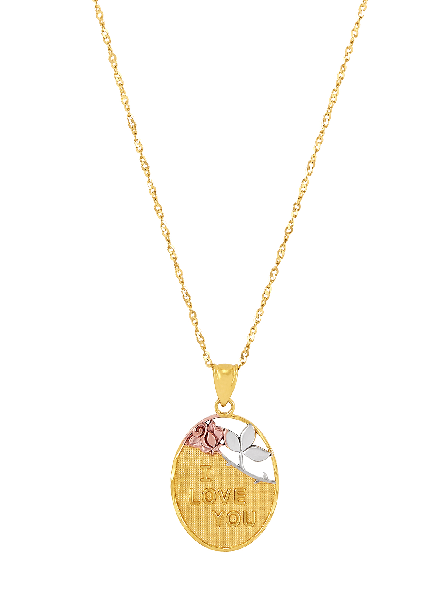 Brilliance Fine Jewelry Sterling Silver and 18K Gold-Plated "I Love You" Oval Pendant, 18" Necklace - image 1 of 4