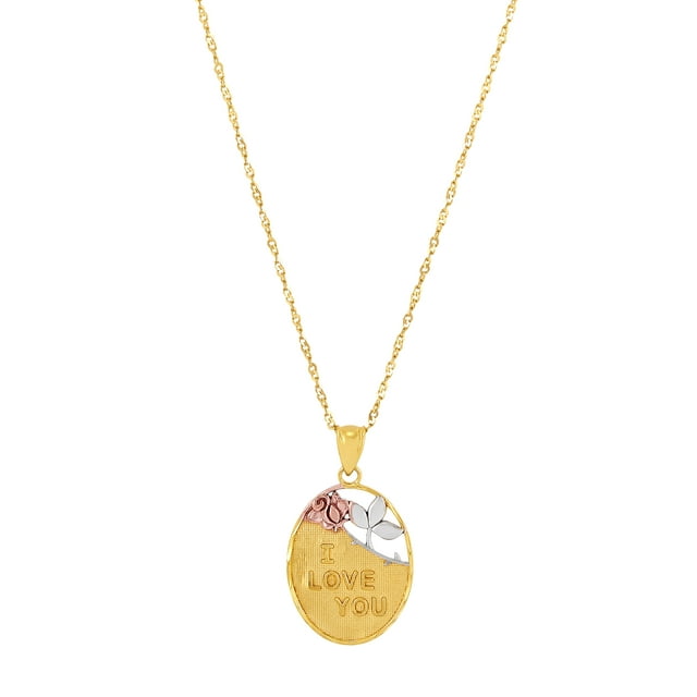 Brilliance Fine Jewelry Sterling Silver and 18K Gold-Plated "I Love You" Oval Pendant, 18" Necklace