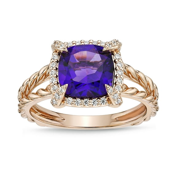 Brilliance Fine Jewelry Sterling Silver with 14K Rose Gold Plating Genuine Amethyst and White CZ Ring