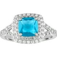 thumbnail image 1 of Brilliance Fine Jewelry Treated Blue Topaz and CZ Sterling Silver Double-Halo Cushion Ring, 1 of 1