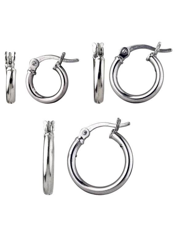 Trio Click Top Hoop Earrings in Sterling Silver