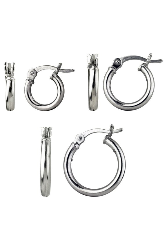 Trio Click Top Hoop Earrings in Sterling Silver