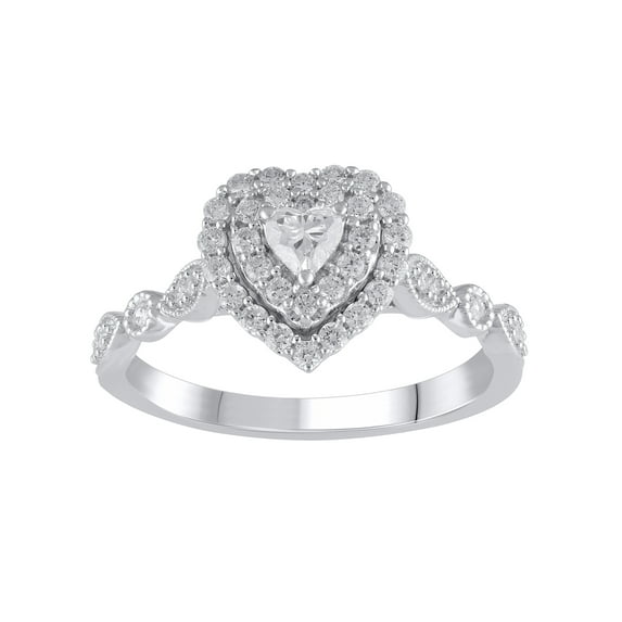 Brilliance Fine Jewelry 1/2 ct Lab Grown Diamond Double Halo Engagement Women Ring Sterling Silver