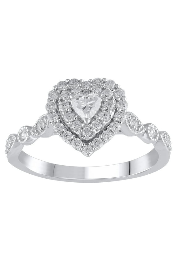 1/2 ct Lab Grown Diamond Double Halo Engagement Women Ring Sterling Silver
