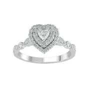 Brilliance Fine Jewelry 1/2 ct Lab Grown Diamond Double Halo Engagement Women Ring Sterling Silver