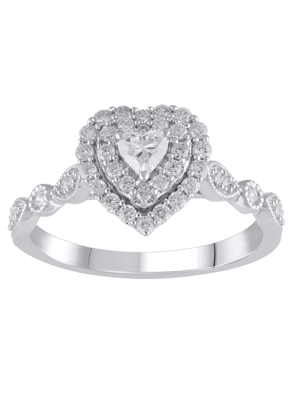 1/2 ct Lab Grown Diamond Double Halo Engagement Women Ring Sterling Silver