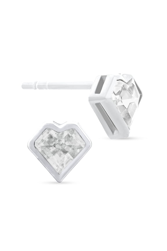 White Cubic Zirconia Heart Bezel Stud Sterling Silver Earrings
